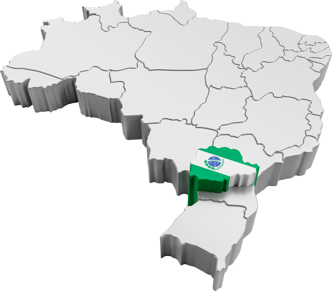 Brazil map with Paraná state flag in 3d render